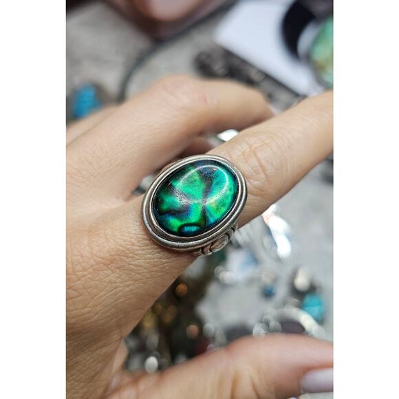 Vintage Kabana Sterling Silver Paua Shell Doublet Cab Ring Size 7 - Picture 2 of 8